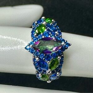 Sterling Silver Statement Ring with Multicolor Gemstones – BRI 925